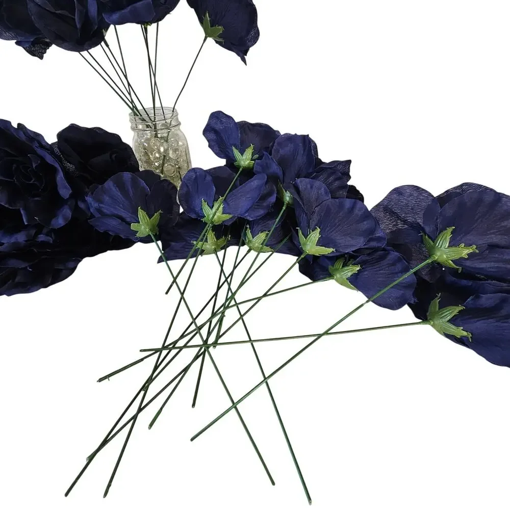 Navy Blue Artificial Roses 3in Fluffy Silk Flowers Stems Wedding Craft Lot of 20